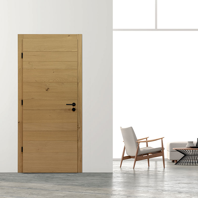 Porte plane lambris fil horizontal 6 mm. Essence : Chêne rustique.