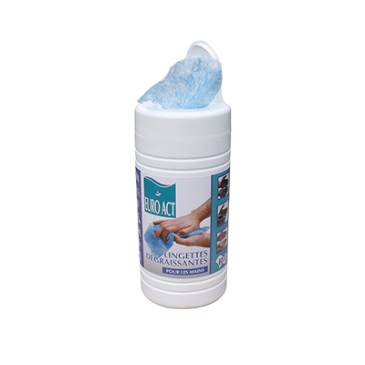  Pot de 80 lingettes dégraissantes pour le nettoyage des mains. Igeco